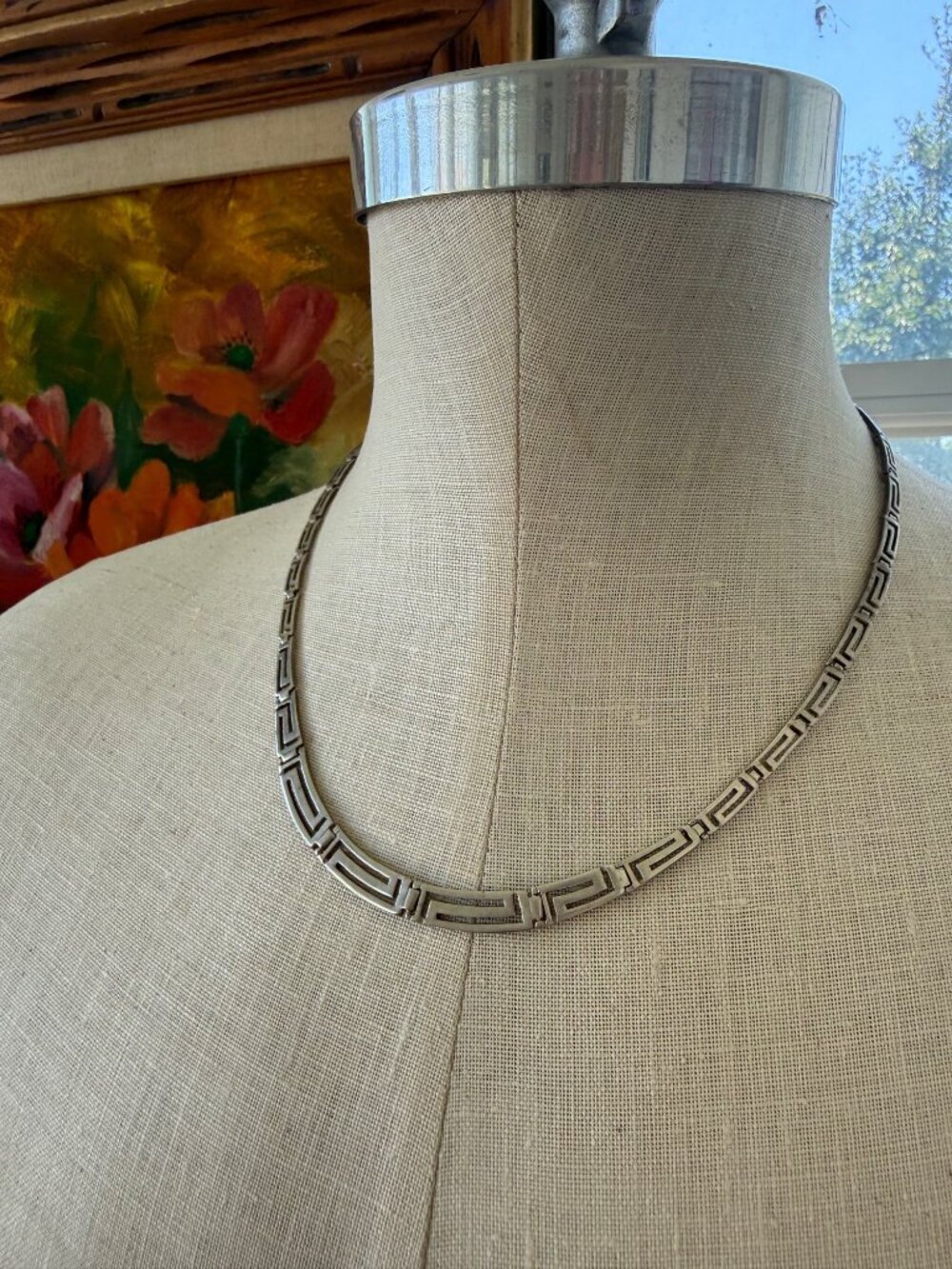 Vintage 70's Sterling 925 Silver Greek Key Graduated Necklace 20.5" long 21 g - Picture 7 of 14